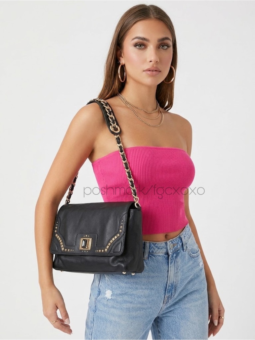 Vintage Juicy Couture Black Leather Studded Chain Bag